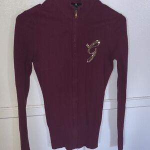 Guess Red Zip-Up Sweater with Gold Logo